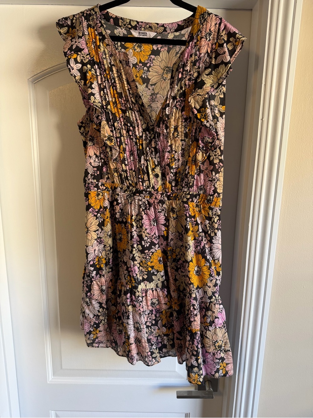 Steve Madden Black Floral Mini Dress with Pink & Mustard Flowers